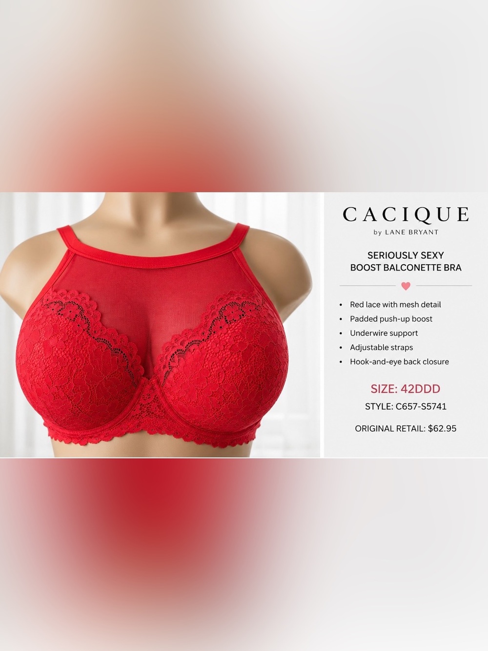 Lipstick Boutique Vibrant Red Lace Underwire Bra